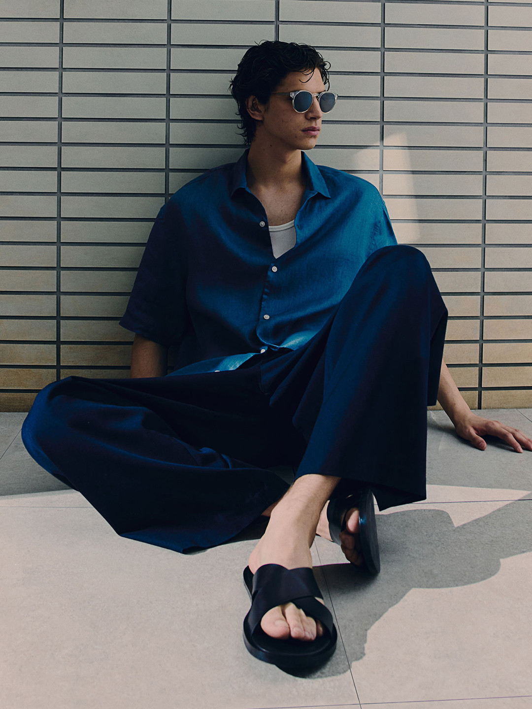 

H&M Relaxed Fit Linen Resort Shirt, Navy blue