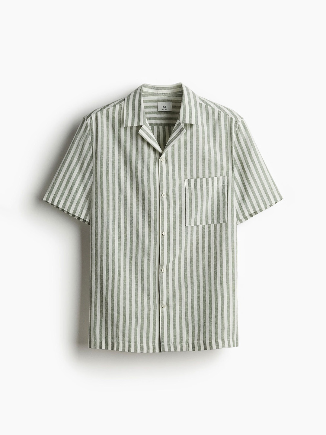 

H&M Regular Fit Linen-Blend Resort Shirt, Green