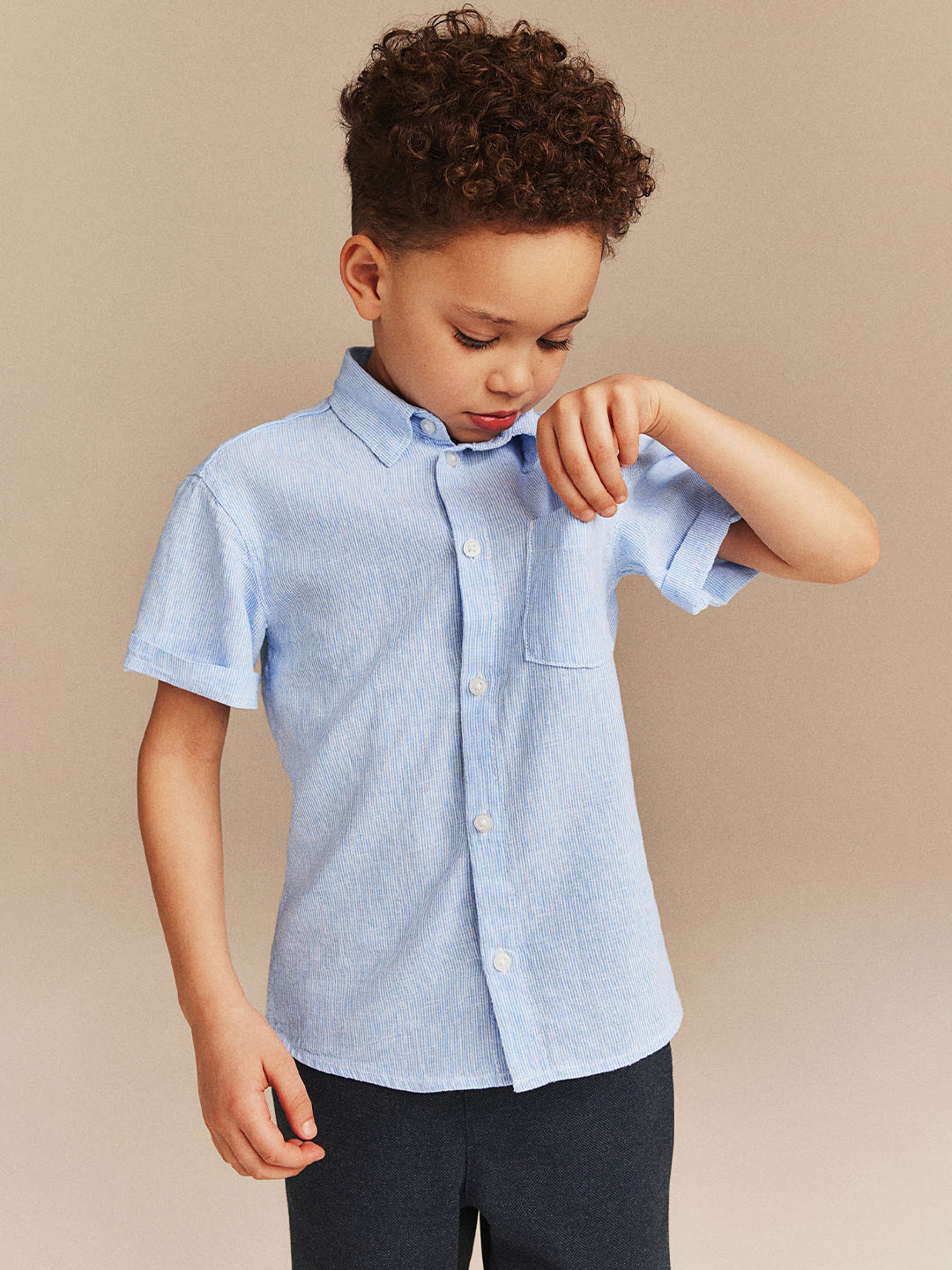 

H&M Boys Linen-Blend Shirt, Blue