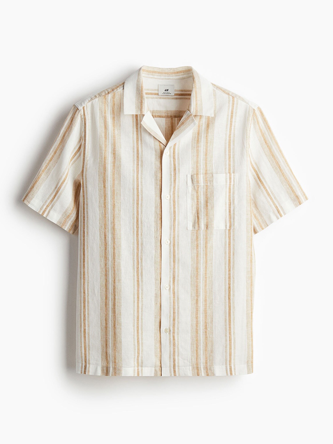 

H&M Men Regular Fit Linen-Blend Resort Shirt, Beige
