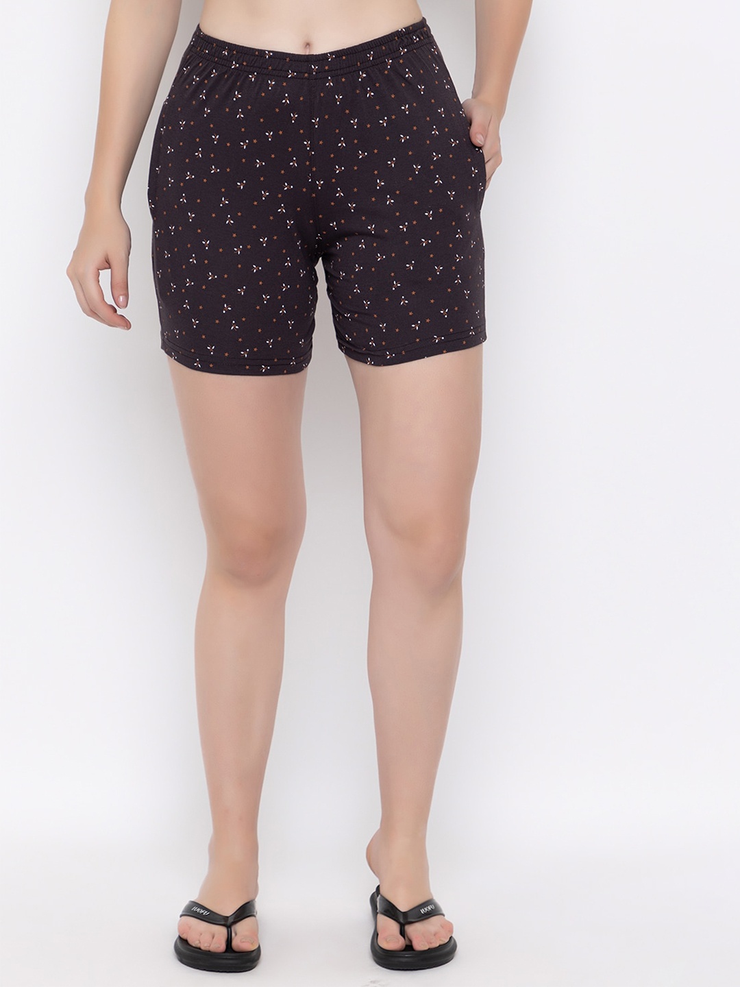 

Cheribell Women Cotton Printed Shorts, Brown