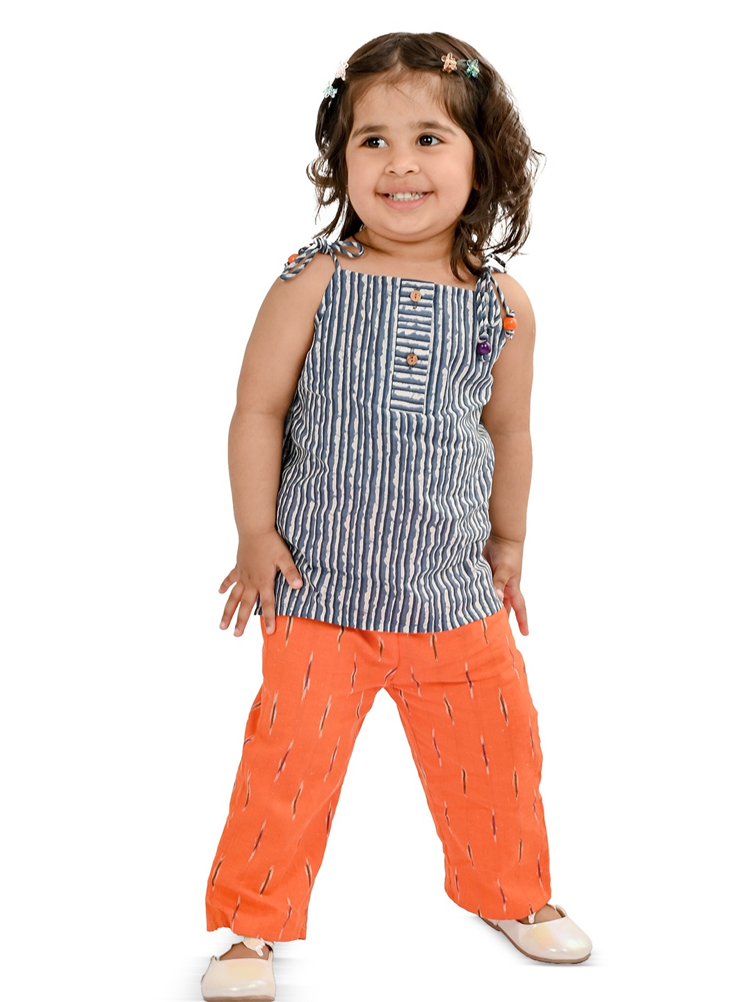 

Tiny Bunnies Girls Striped Top with Trouser, Grey