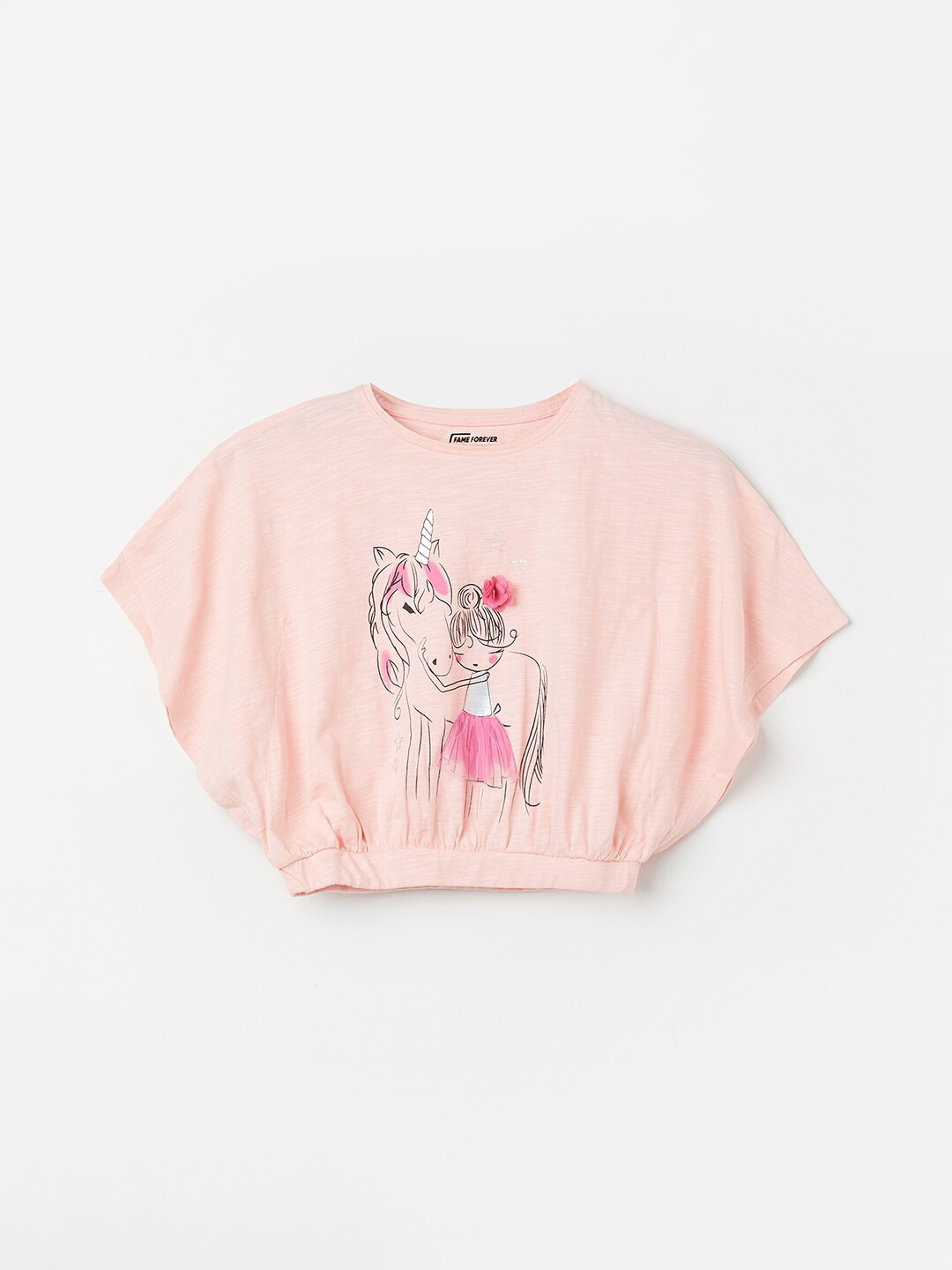

Fame Forever by Lifestyle Girls Printed Extended Sleeves T-shirt, Peach