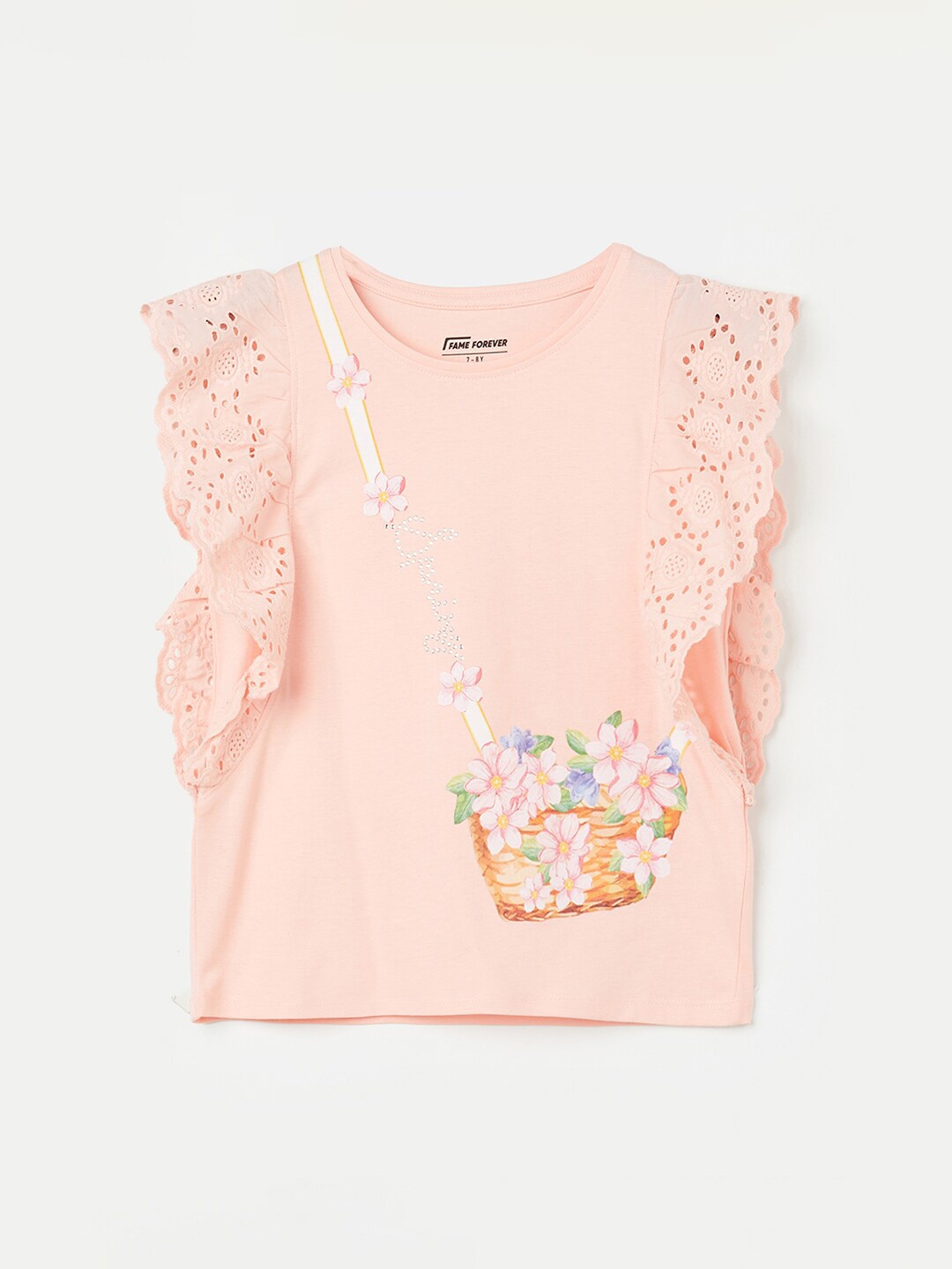 

Fame Forever by Lifestyle Girls Floral Printed V-Neck T-shirt, Peach