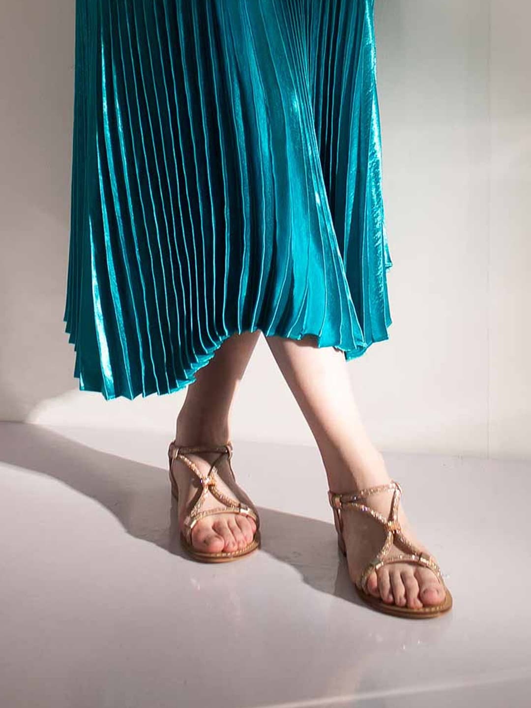 

Saint G Embellished Leather Open Toe Flats, Rose gold