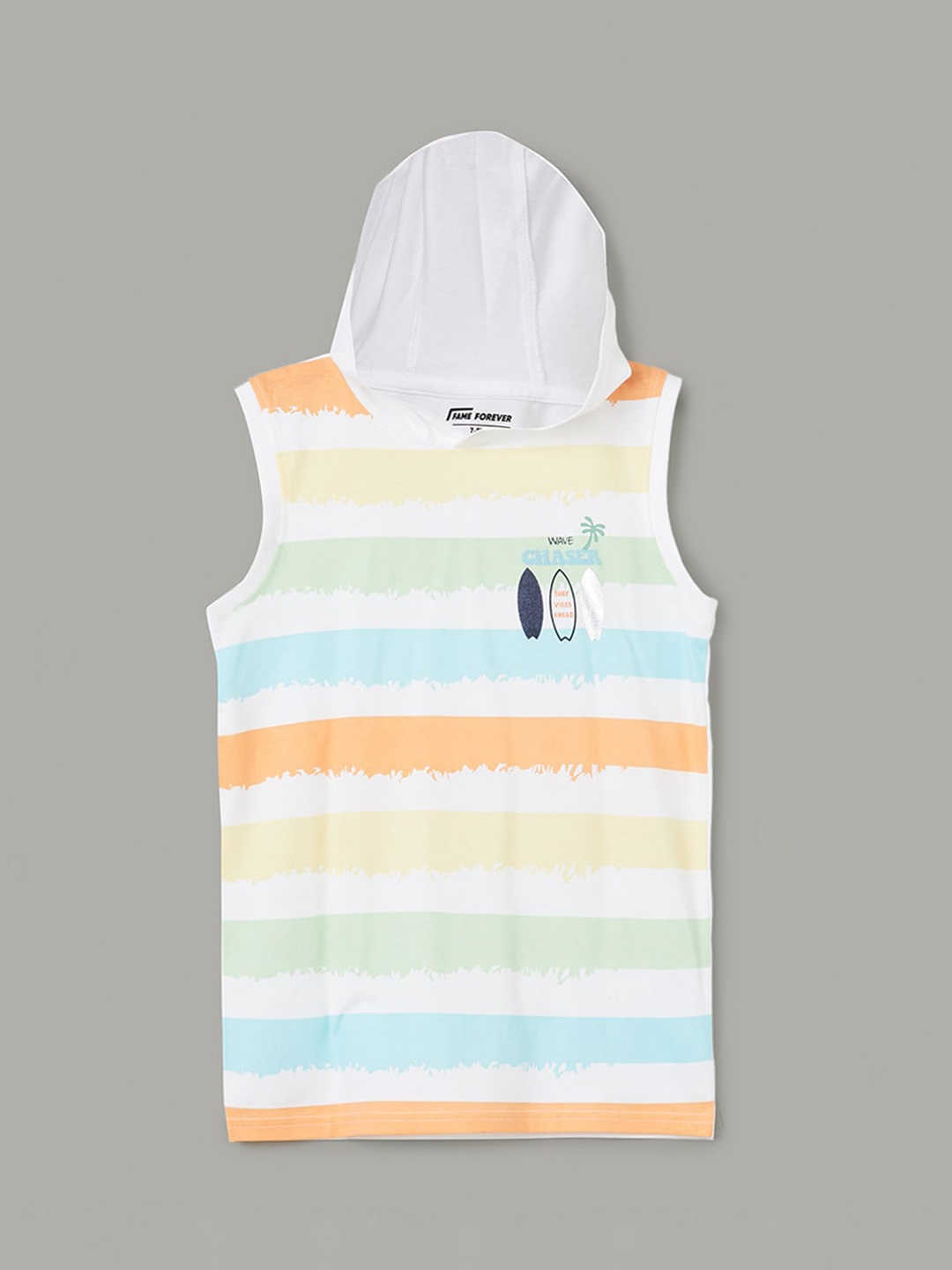 

Fame Forever by Lifestyle Boys Striped Hooded Pockets T-shirt, Off white