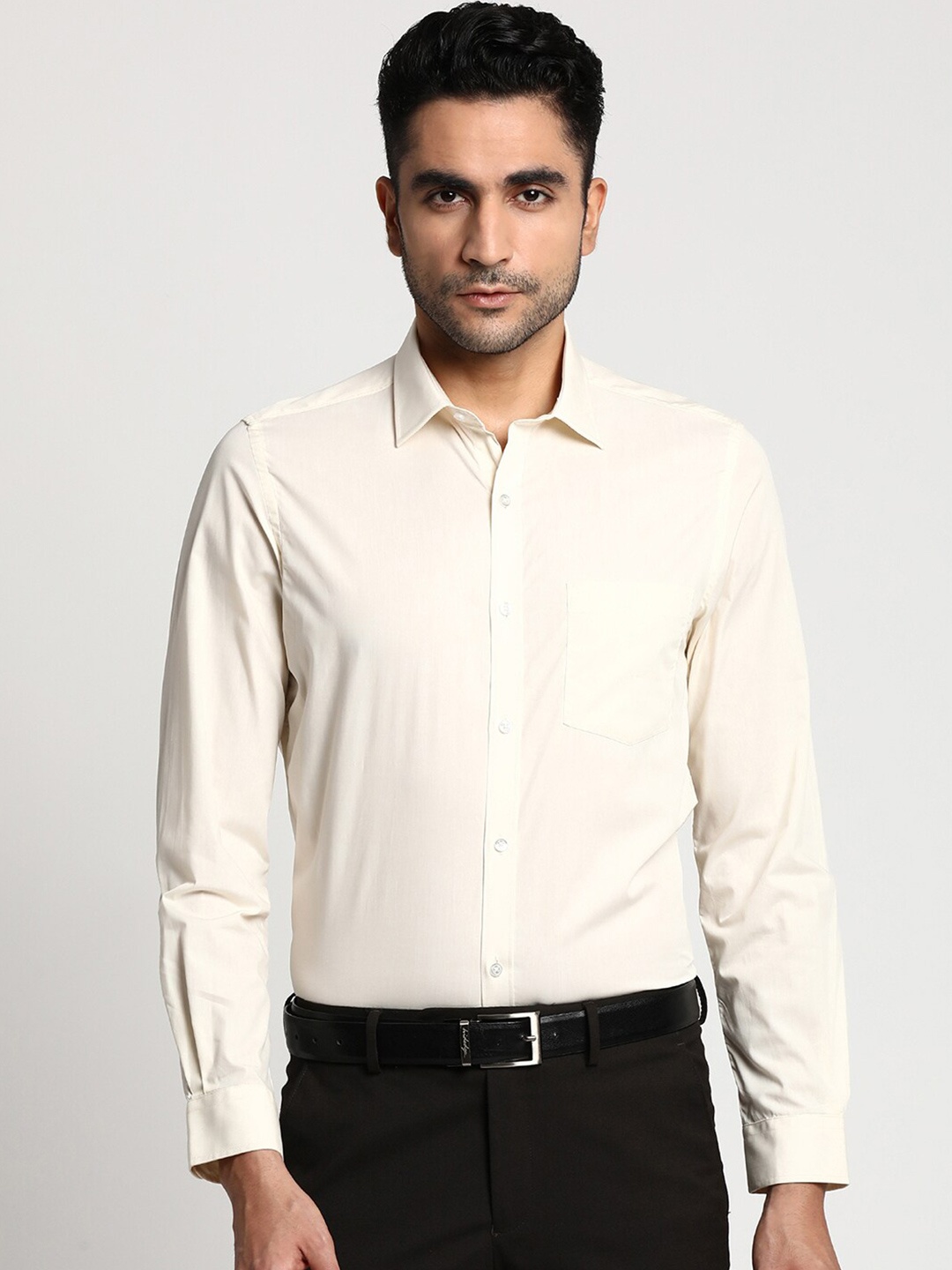 

Turtle Men Classic Opaque Formal Shirt, Cream