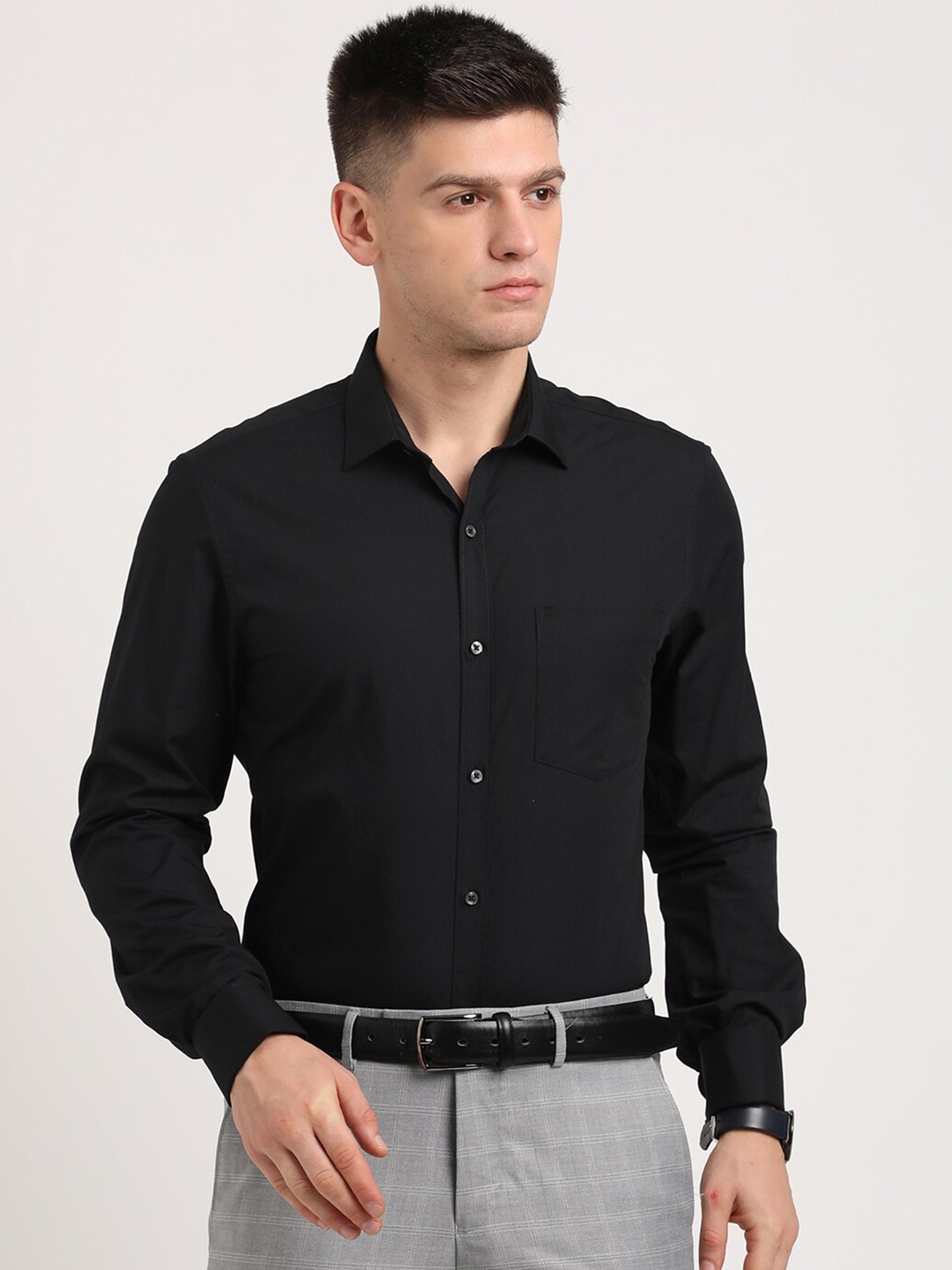 

Turtle Men Classic Slim Fit Opaque Formal Shirt, Black