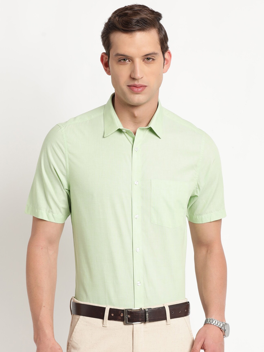 

Turtle Men Classic Slim Fit Opaque Formal Shirt, Green