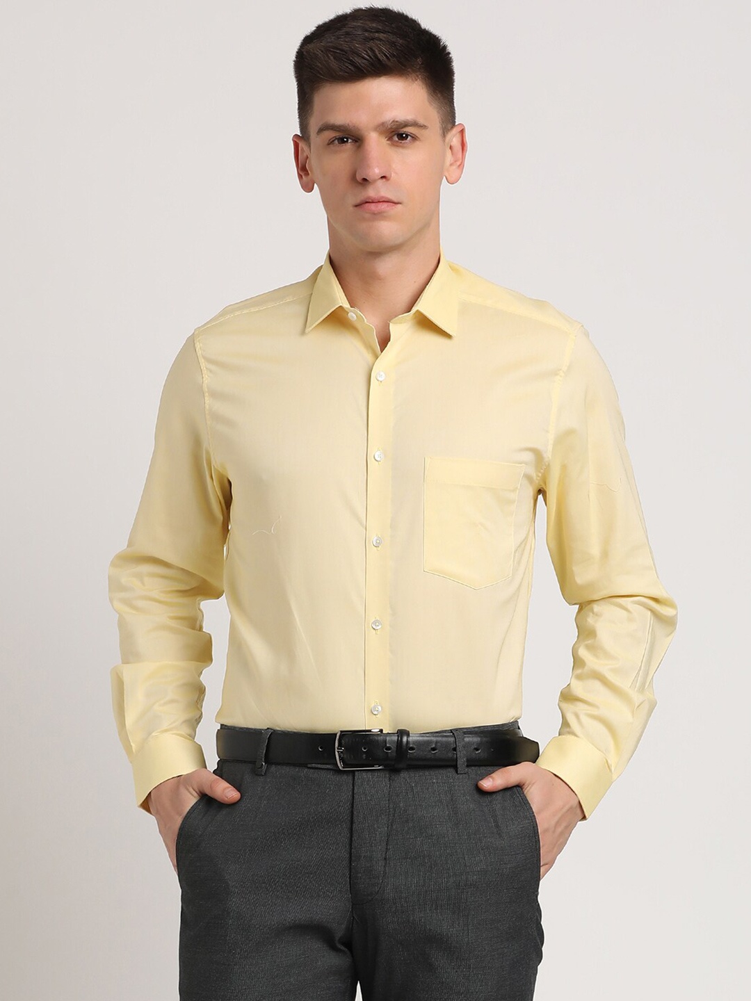 

Turtle Men Classic Opaque Formal Shirt, Yellow