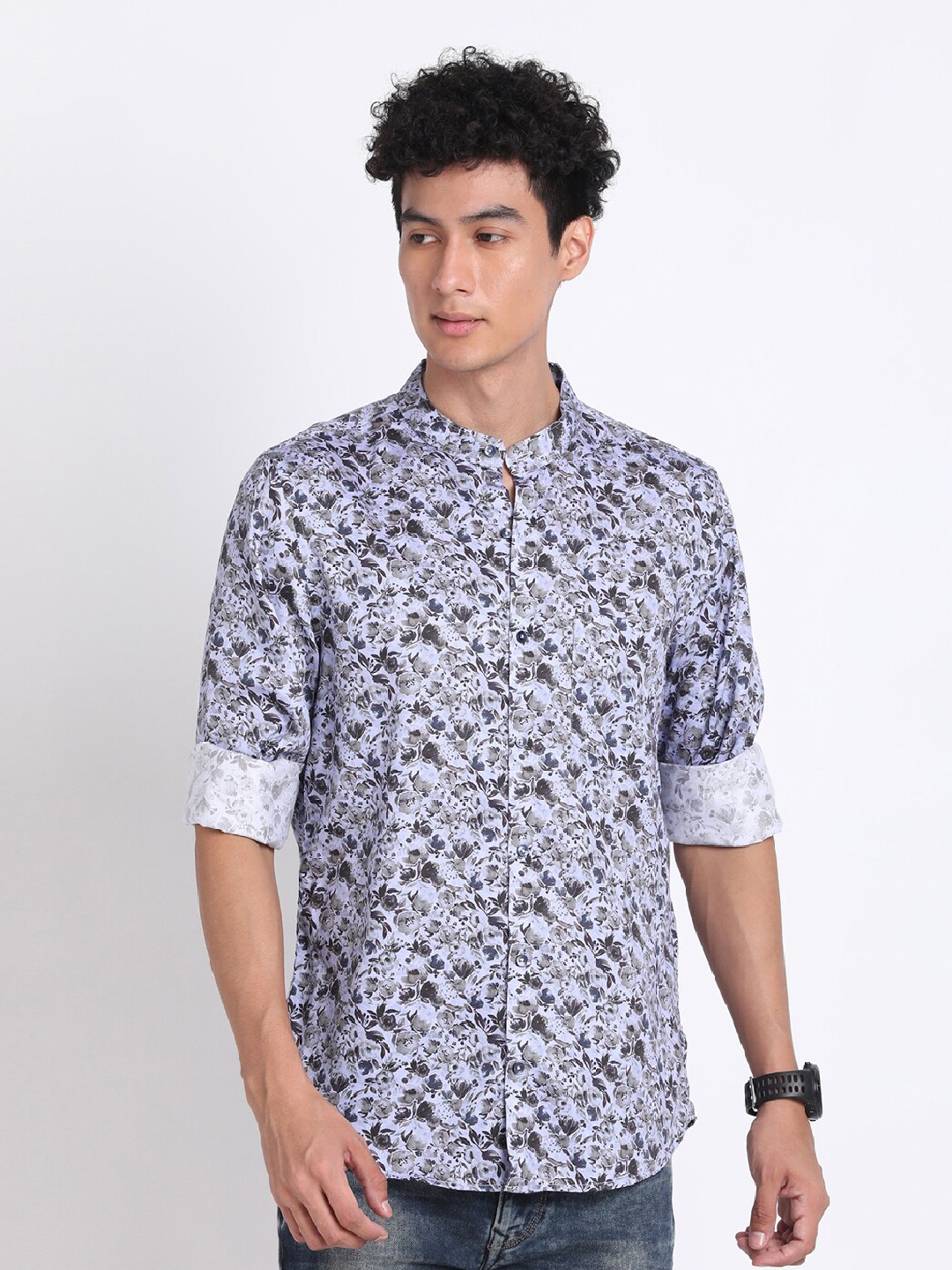 

Turtle Men Classic Slim Fit Opaque Printed Party Shirt, Navy blue