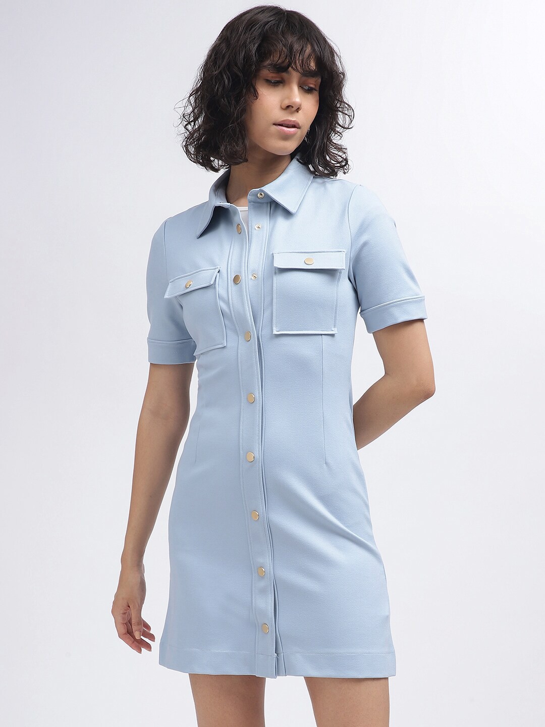 

GANT Women Shirt Collar Shirt Mini Dress, Blue