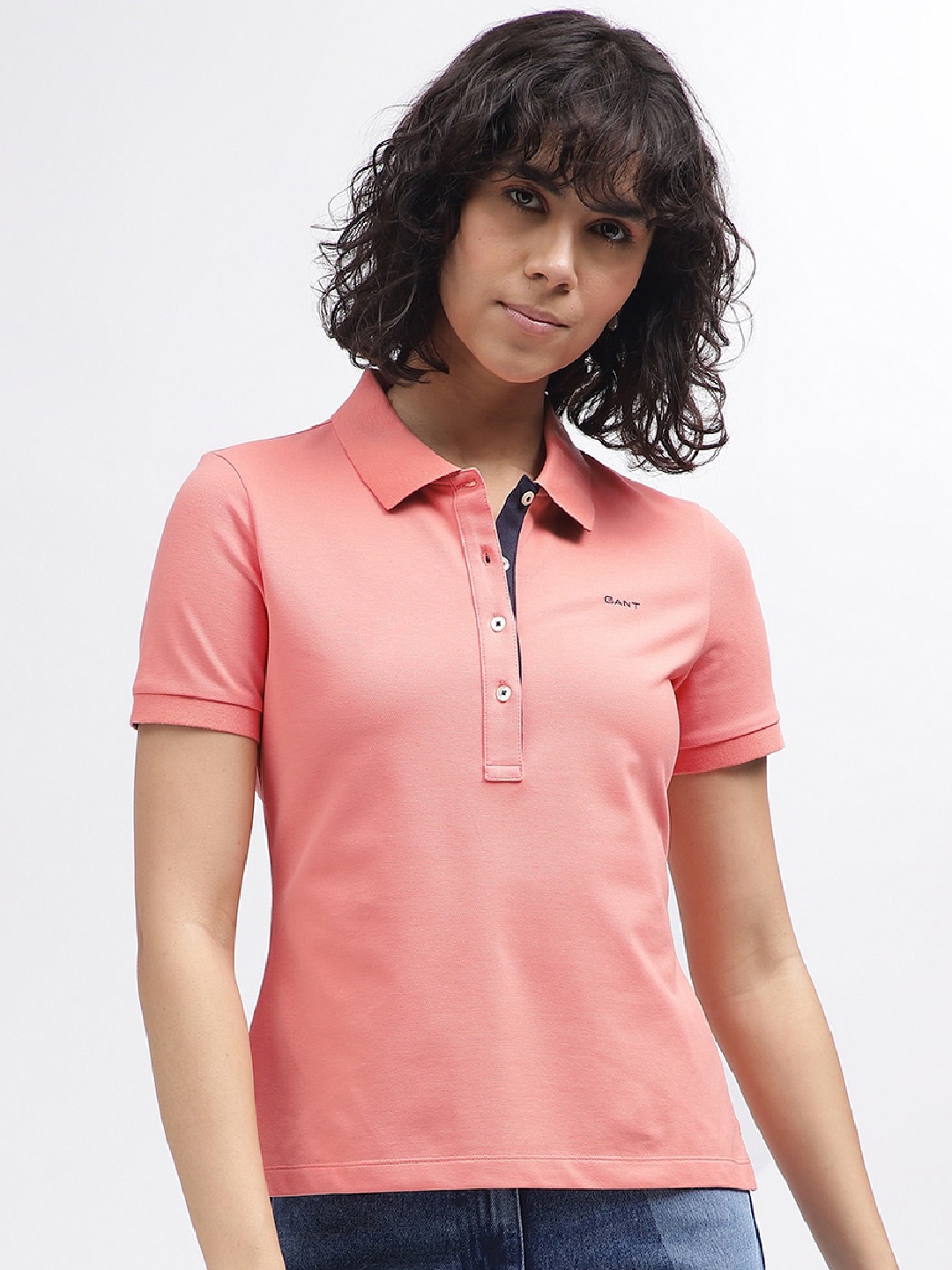 

GANT Women Polo Collar Pockets Slim Fit T-shirt, Pink