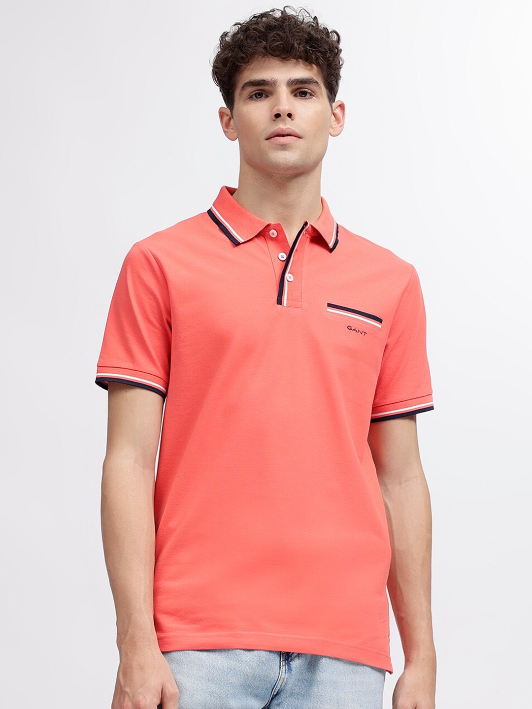 

GANT Men Polo Collar Pockets T-shirt, Coral