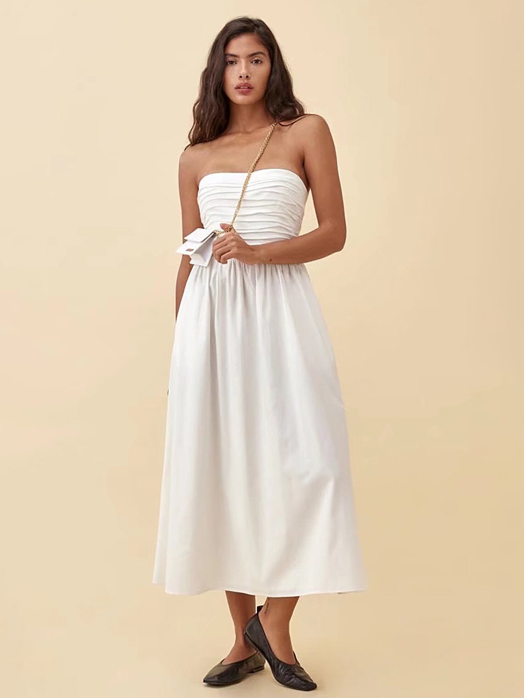 

LULU & SKY Women Strapless Fit & Flare Midi Dress, White