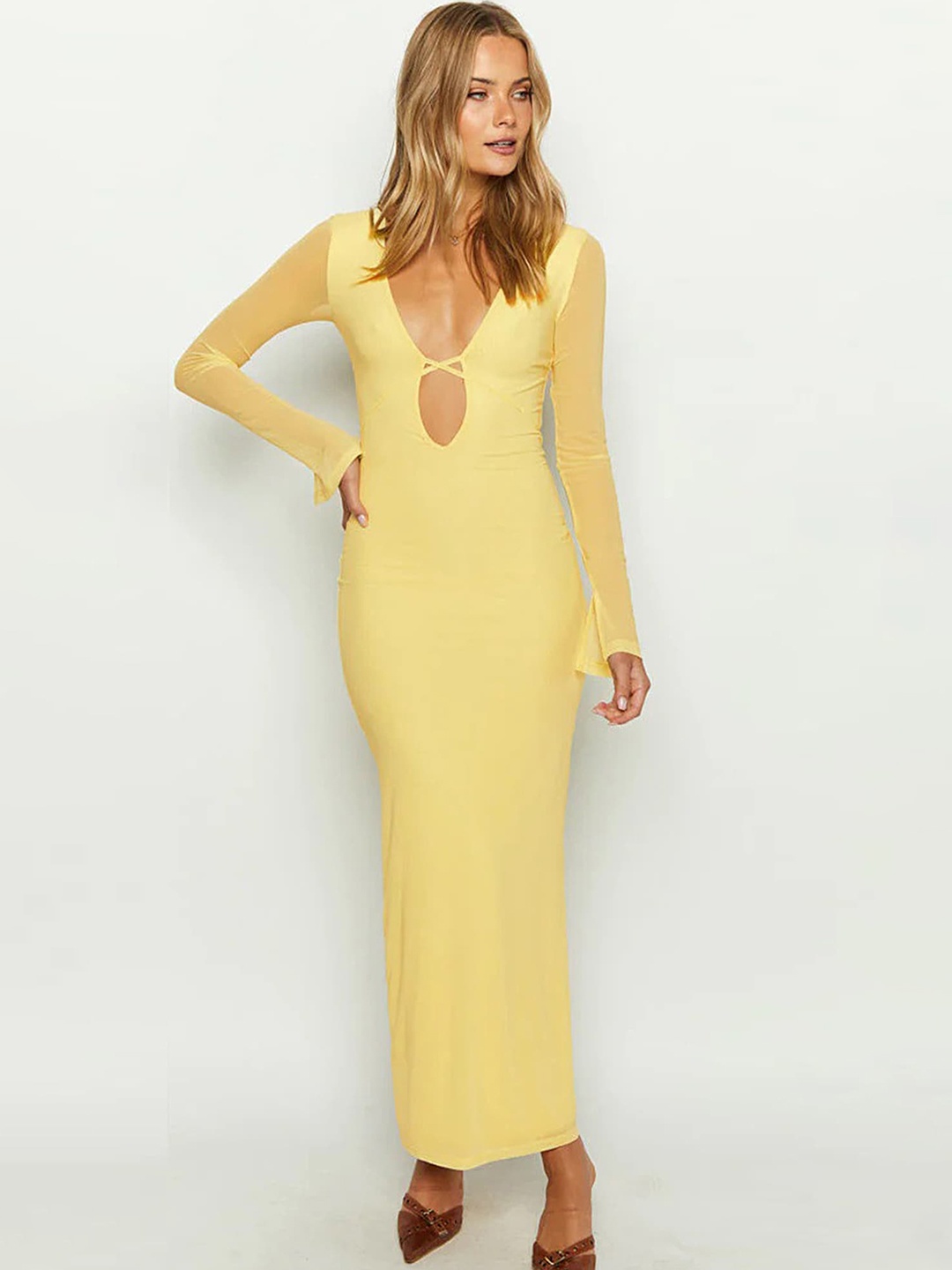 

LULU & SKY Keyhole Neck Maxi Dress, Yellow
