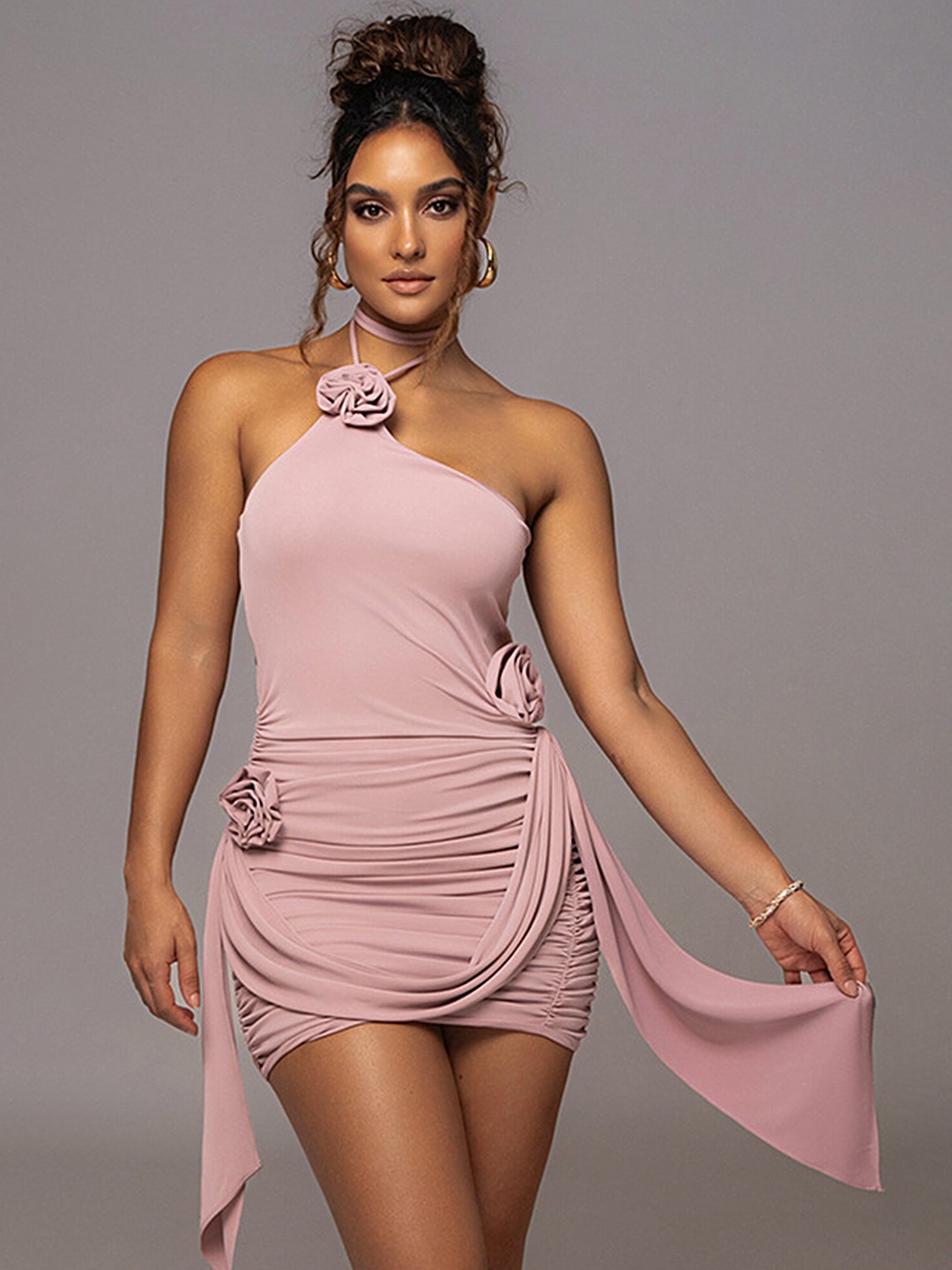 

LULU & SKY Halter Neck Embellished Bodycon Mini Dress, Pink