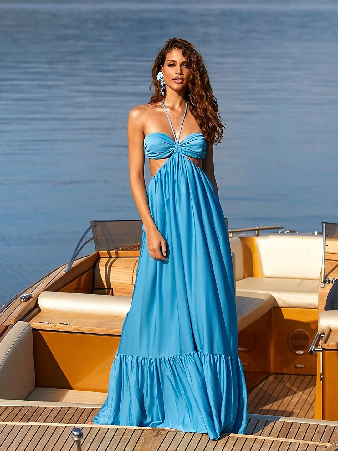 

LULU & SKY Off-Shoulder Polyester Maxi Dress, Blue