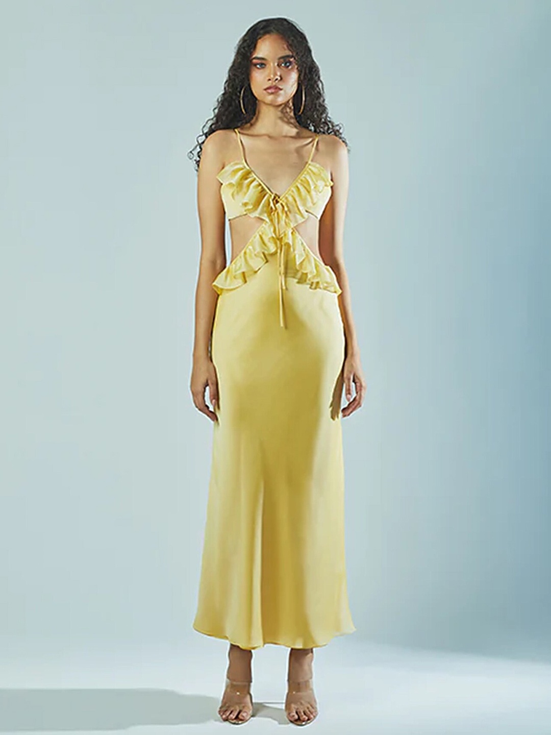 

LULU & SKY Women Cut-out Ruffle Maxi Dress, Yellow