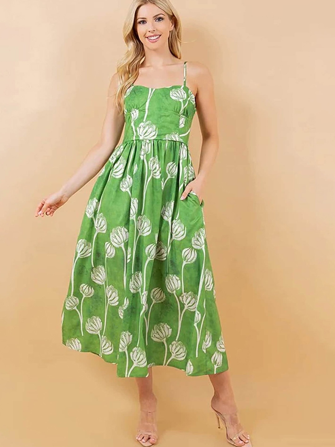 

LULU & SKY Women Floral Print Midi Dress, Green