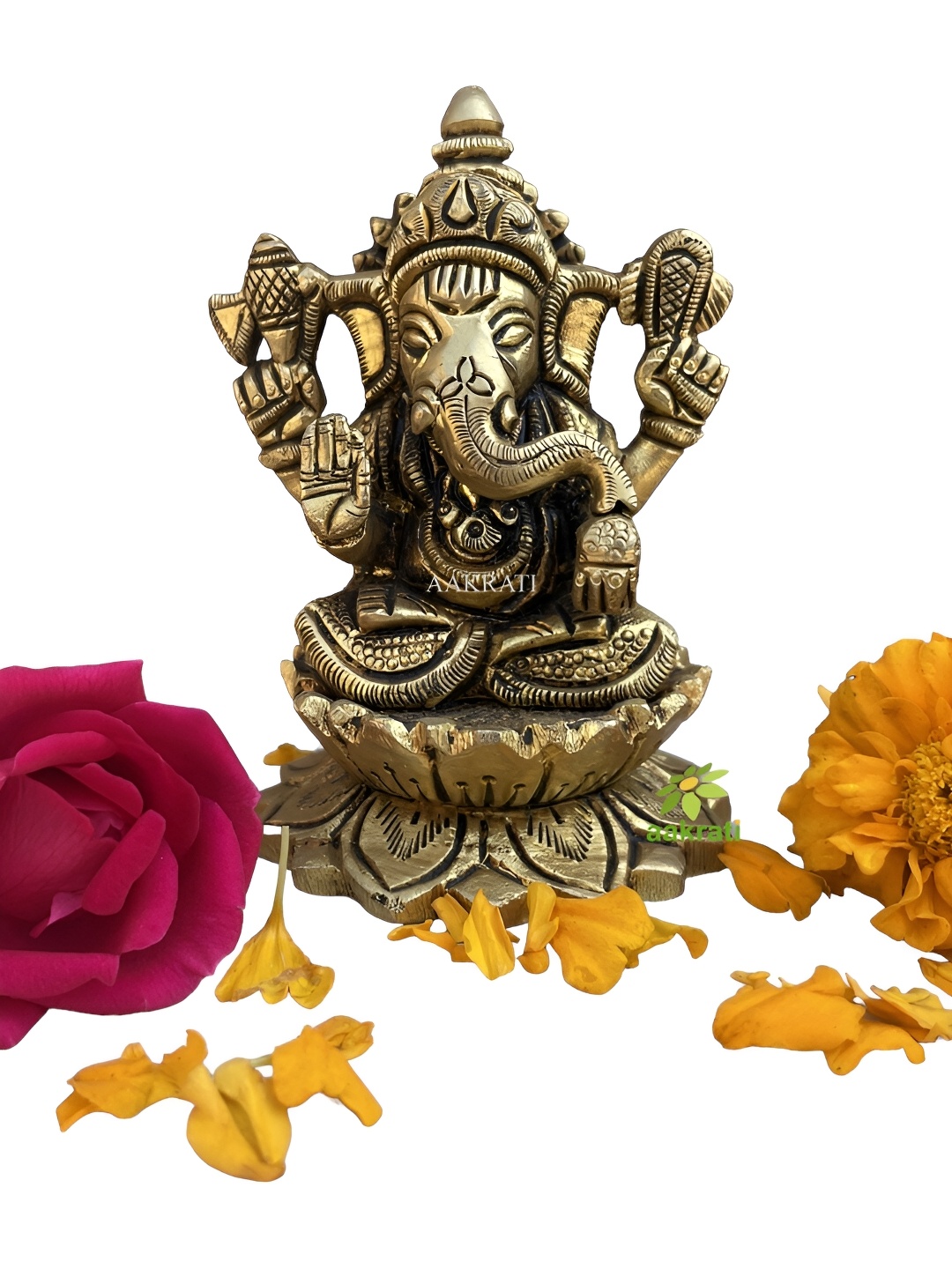

Aakrati Yellow Medium Ganesha Religious Idol Brass Showpiece