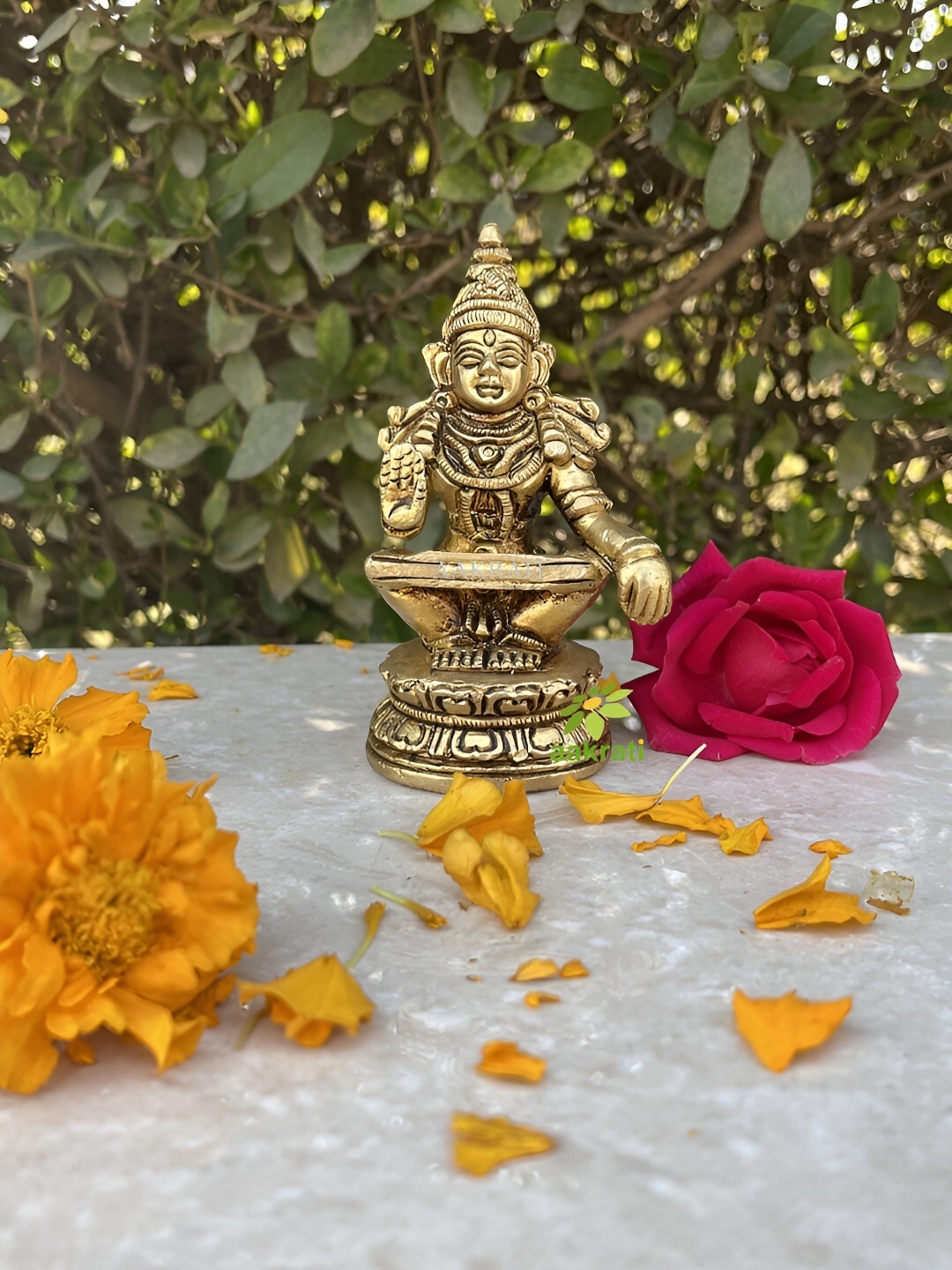 

Aakrati Yellow Medium Ayyappa Lord Murti Religious Idol Brass Showpiece
