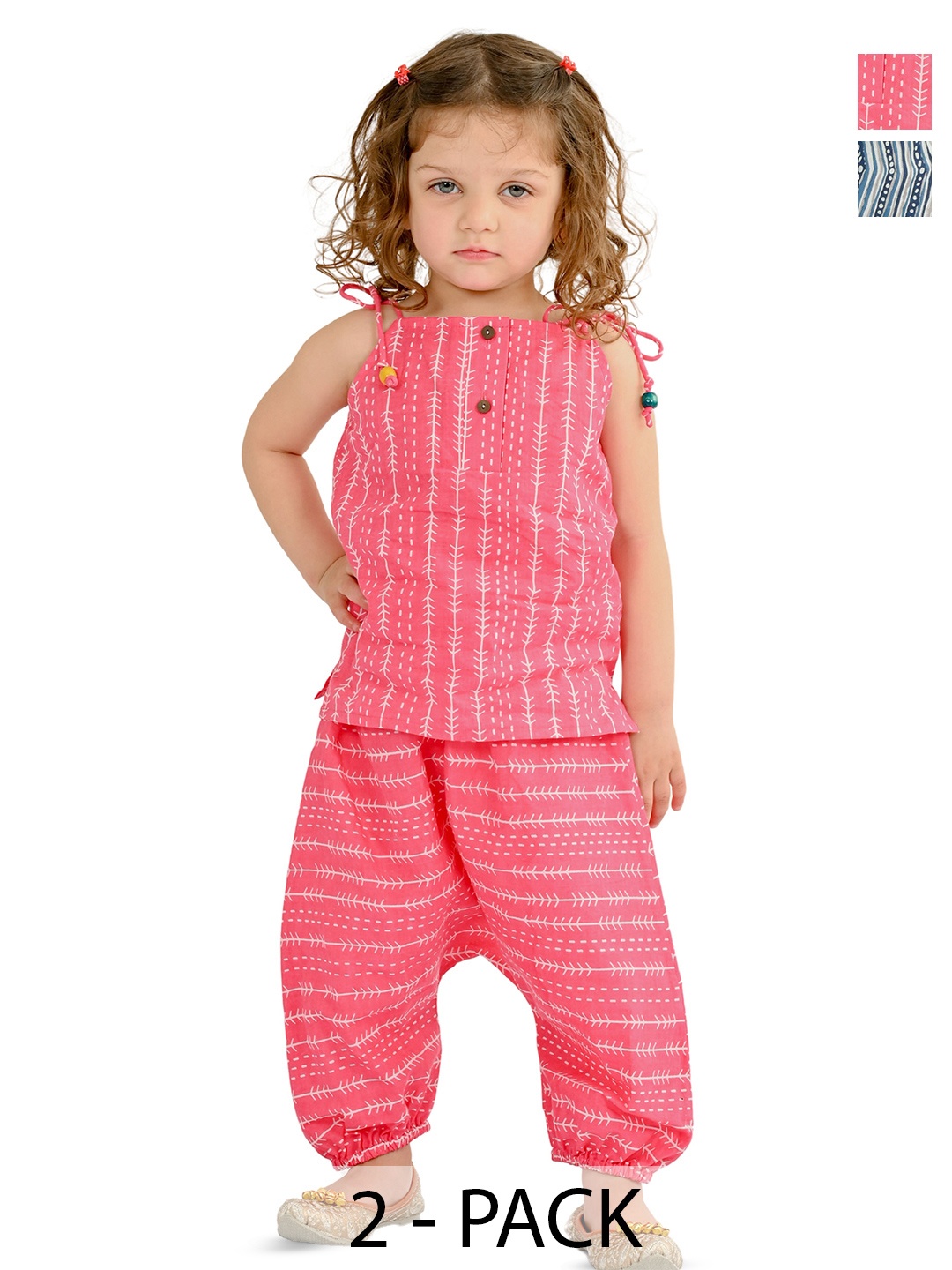 

Tiny Bunnies Girls Pack Of 2 Striped Top with Trousers, Pink