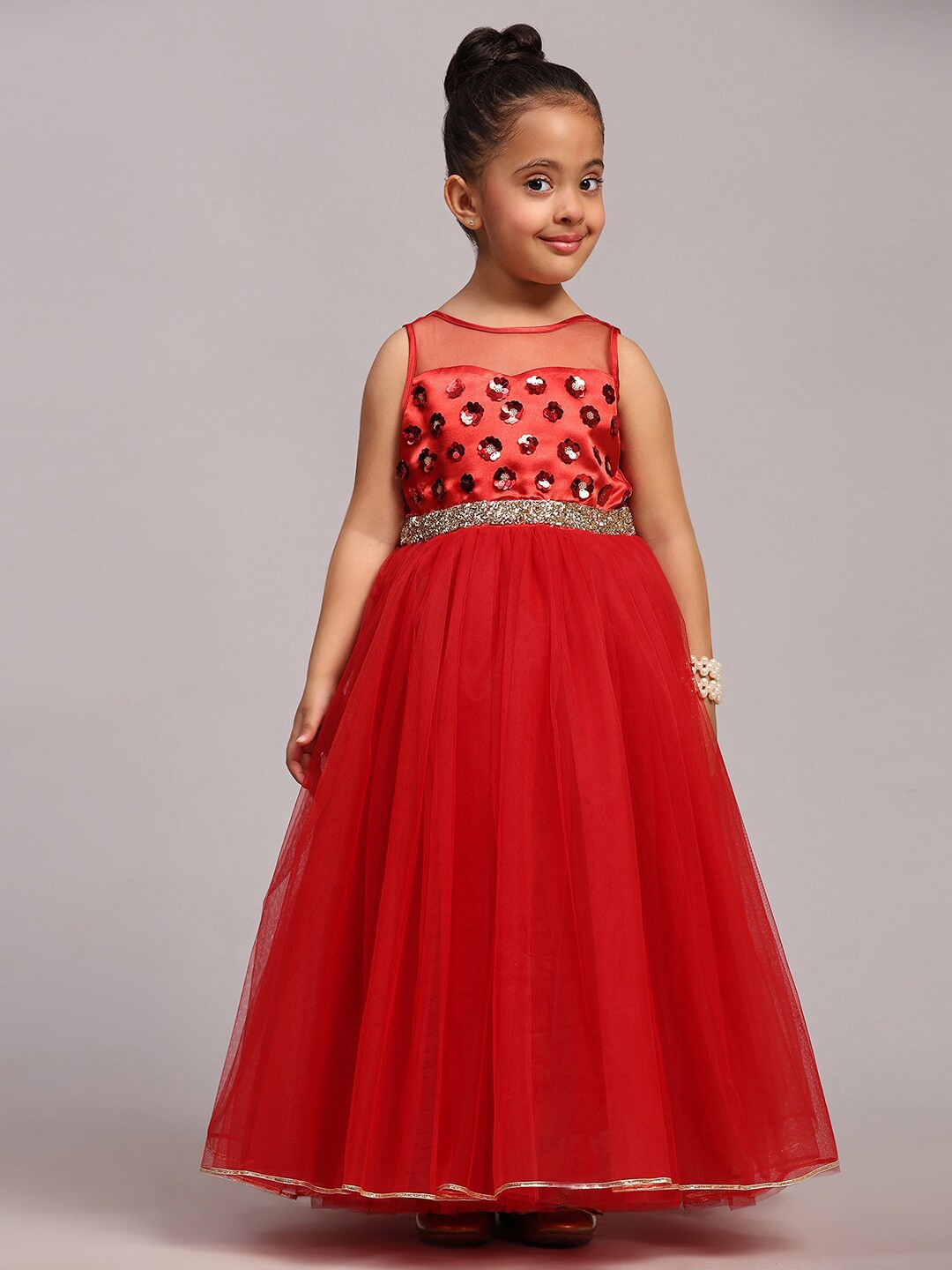 

Toy Balloon kids Girls Net Fit & Flare Maxi Dress, Red