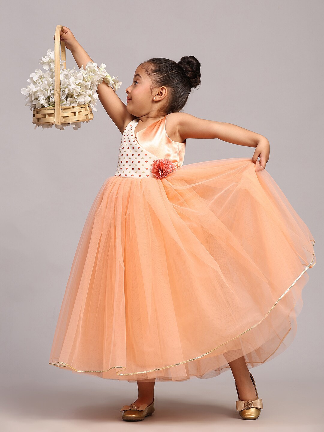 

Toy Balloon kids Girls Applique Net Maxi Dress, Peach