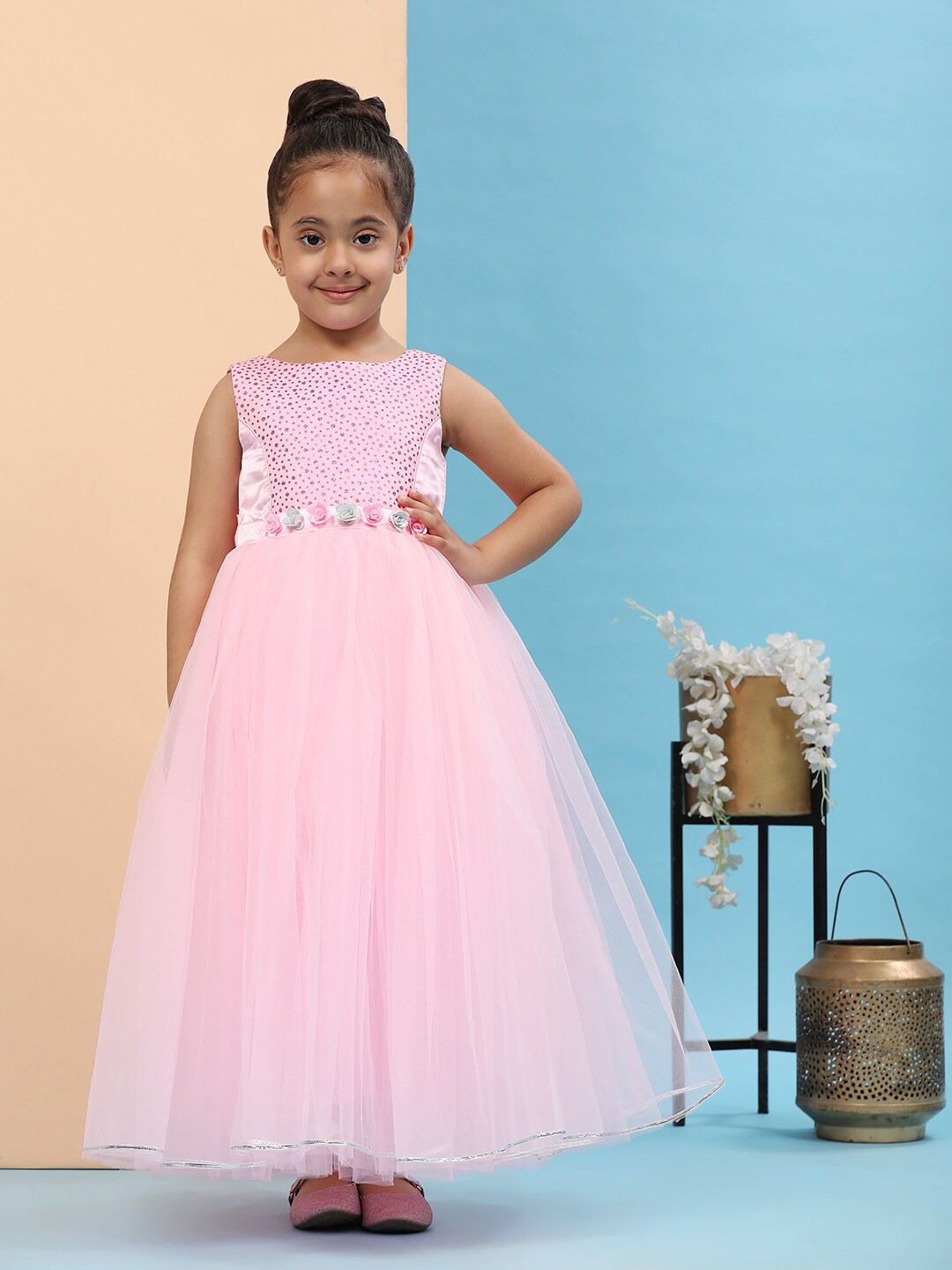 

Toy Balloon kids Girls Applique Net Fit & Flare Maxi Dress, Pink