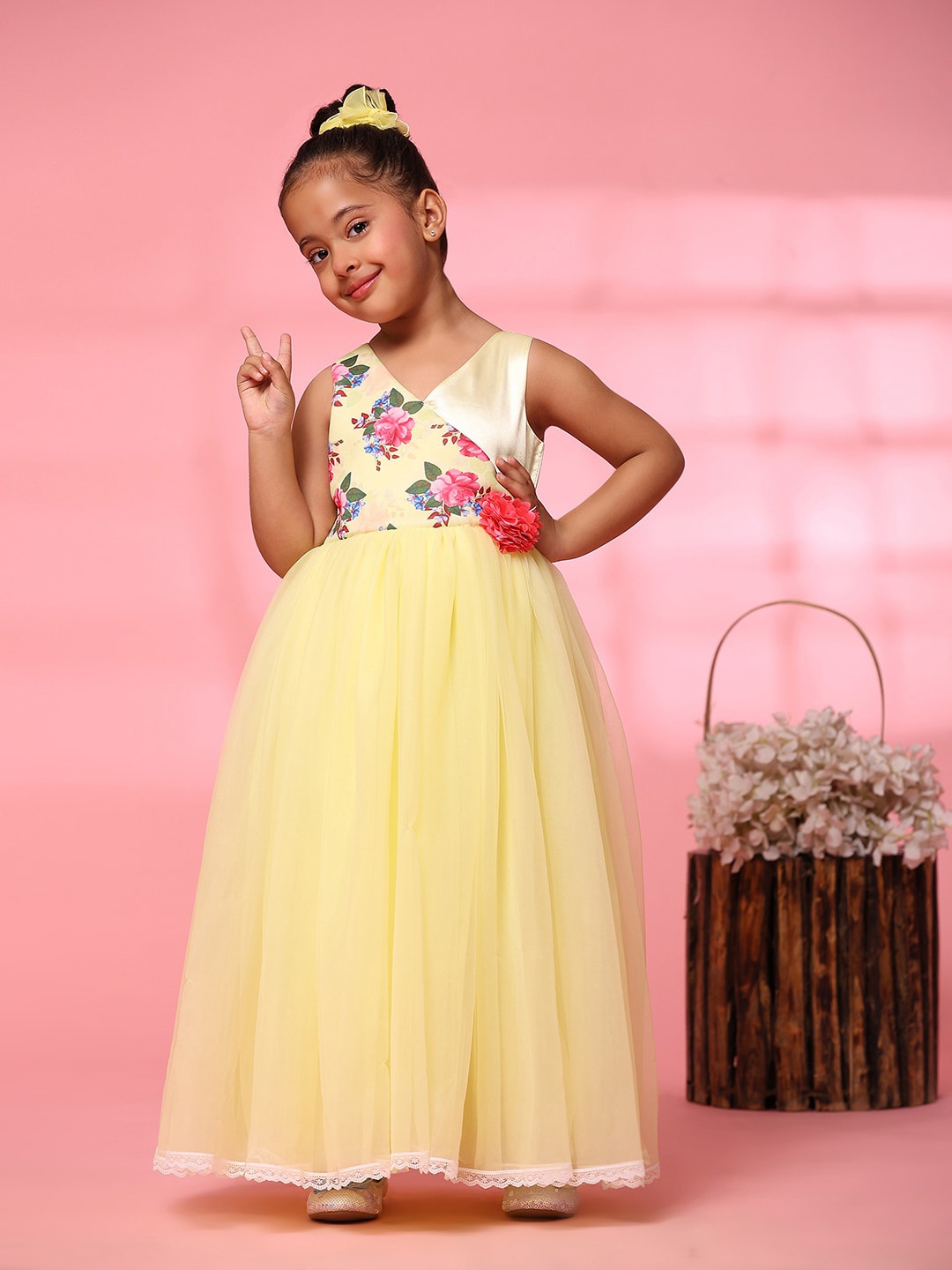 

Toy Balloon kids Girls Applique Net Fit & Flare Maxi Dress, Yellow