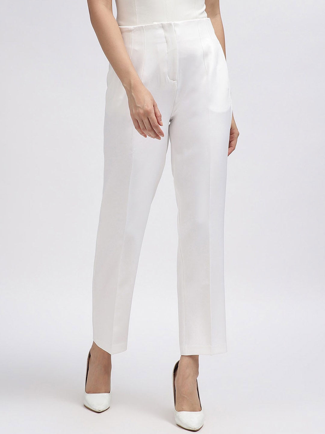 

CENTRESTAGE Women Tapered Fit Trousers, White
