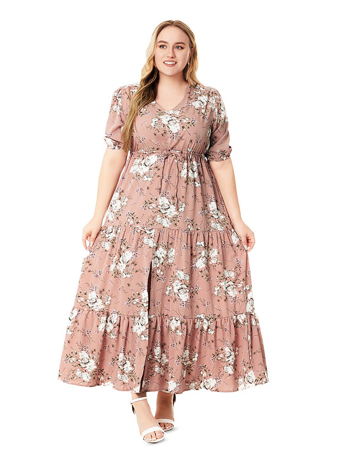 

LULU & SKY Women Floral Print Maxi Dress (Plus Size), Pink