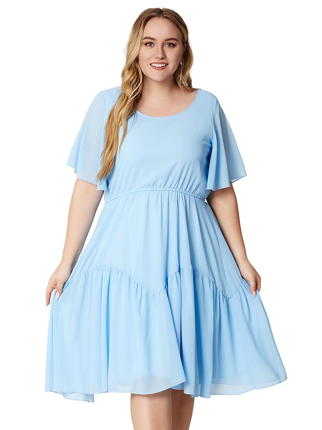 

LULU & SKY Flared Sleeve Fit & Flare Dress, Blue