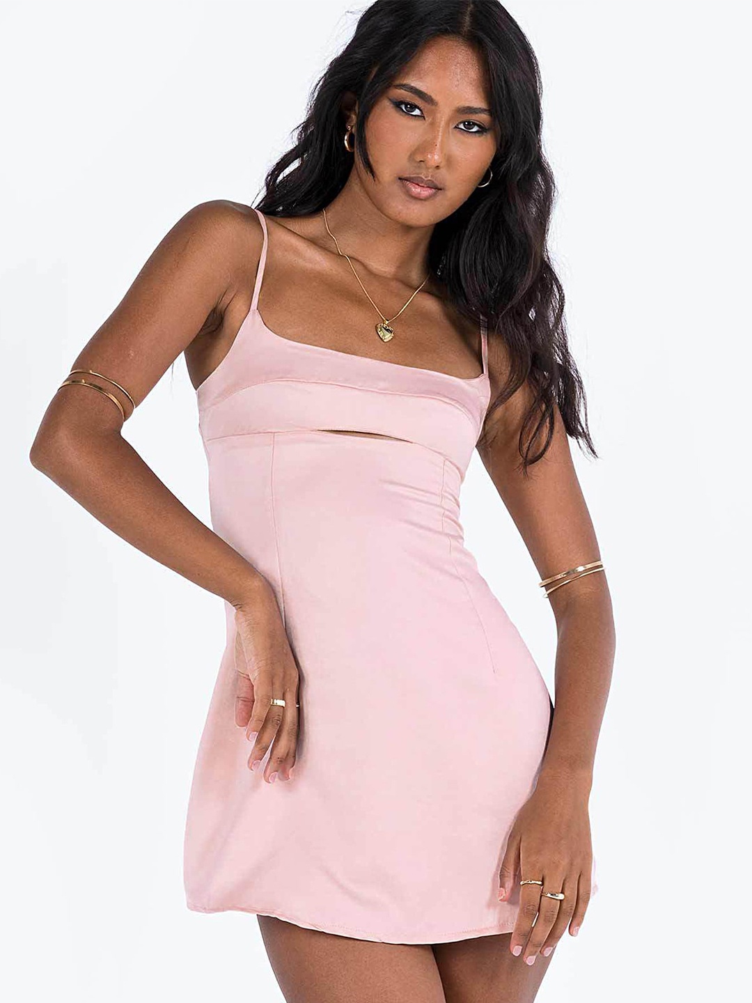 

LULU & SKY Women Strappy Cut-out Front A-Line Mini Dress, Pink