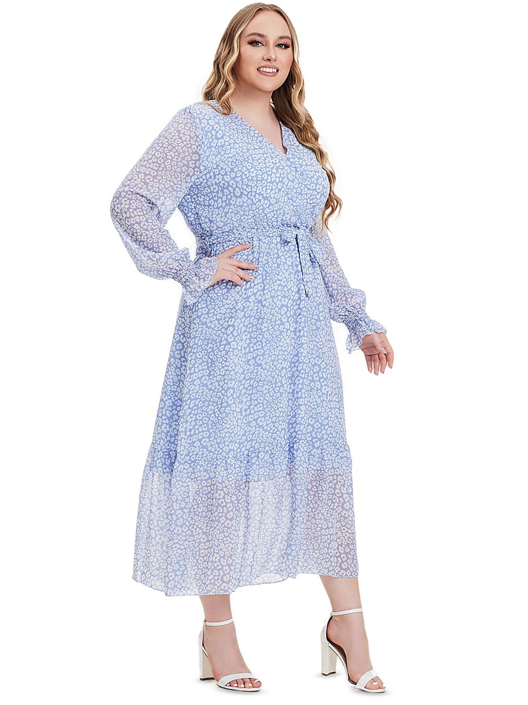 

LULU & SKY Women Floral Print Midi Dress (Plus Size), Blue