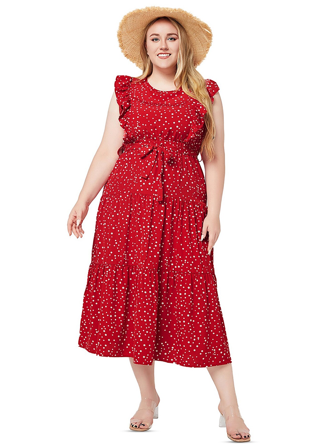 

LULU & SKY Women Floral Print A-Line Midi Dress, Red