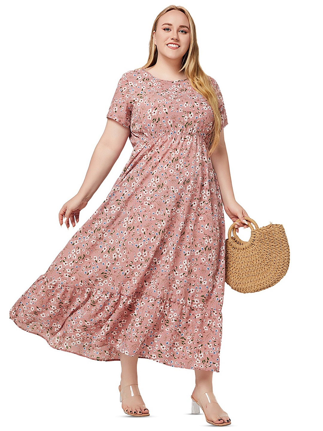 

LULU & SKY Floral Print Fit & Flare Maxi Dress, Pink