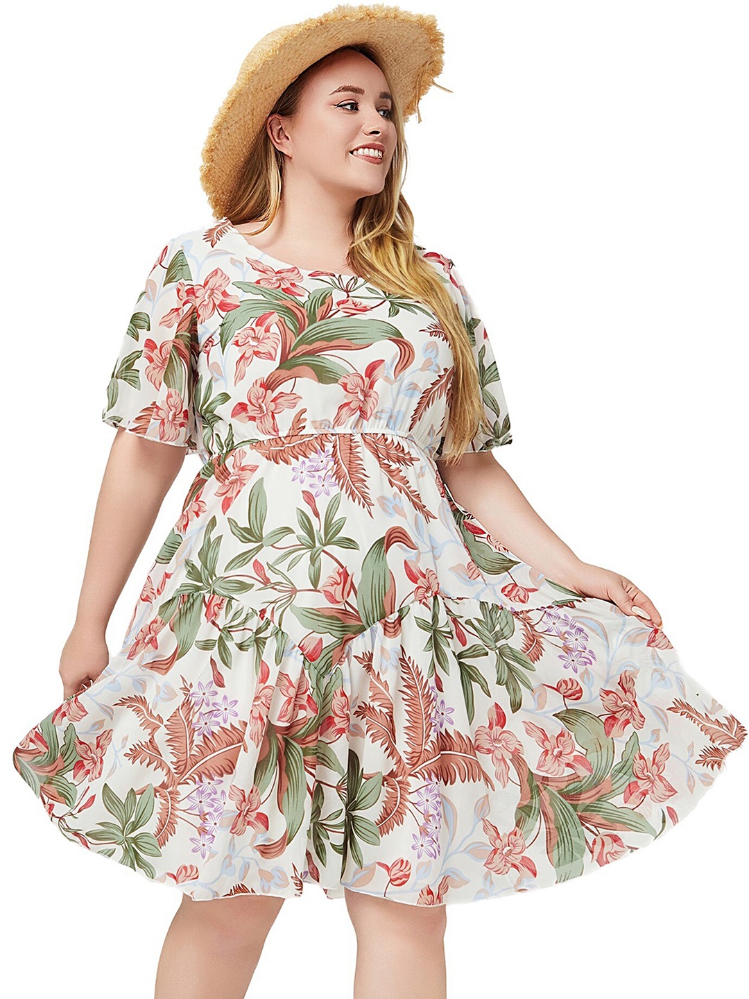 

LULU & SKY Floral Print Flared Sleeve Fit & Flare Mini Dress, White