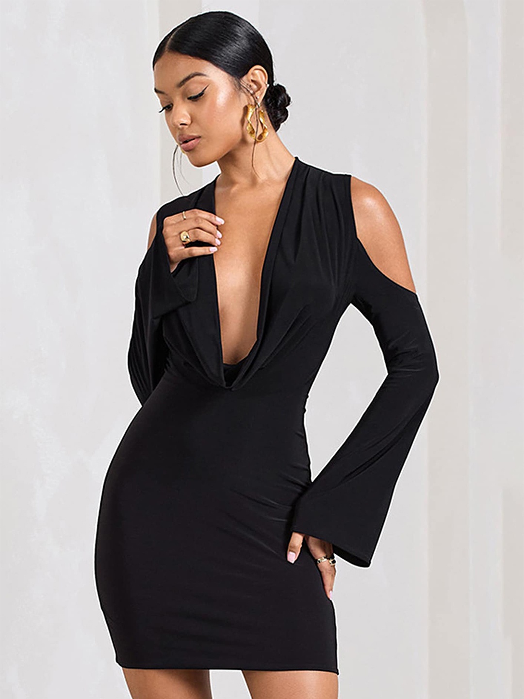 

LULU & SKY Women Cold shoulder Sheath Mini Dress, Black