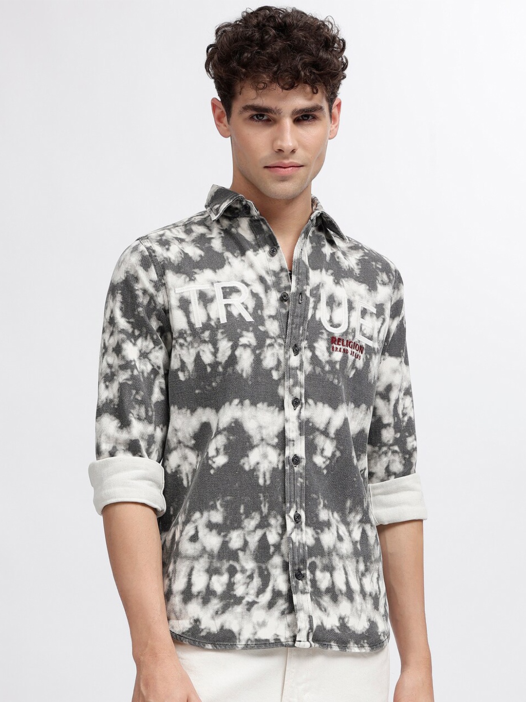 

True Religion Men Opaque Printed Casual Shirt, Grey