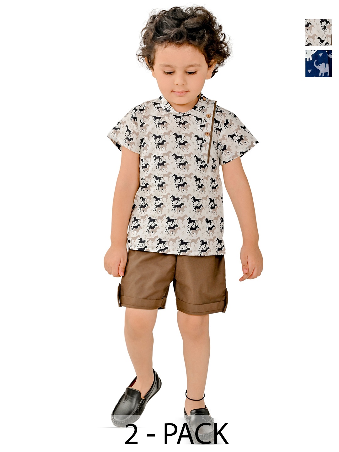 

Tiny Bunnies Boys Pack Of 2 Printed Shirt with Shorts, Brown