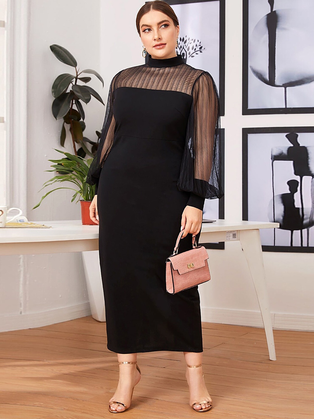 

LULU & SKY Women Puff Sleeve Maxi Dress, Black