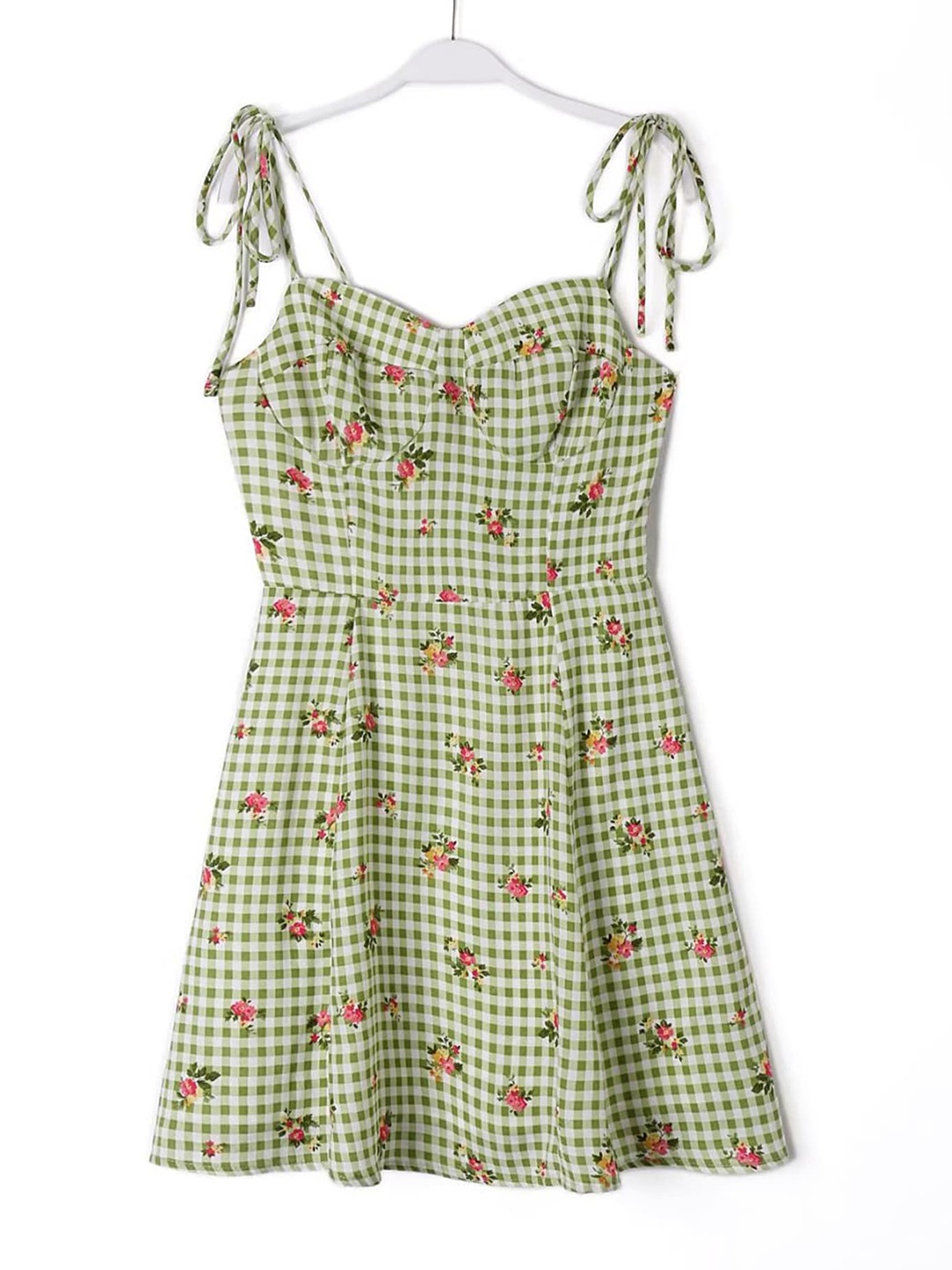 

LULU & SKY Checked Shoulder Straps Fit & Flare Dress, Green