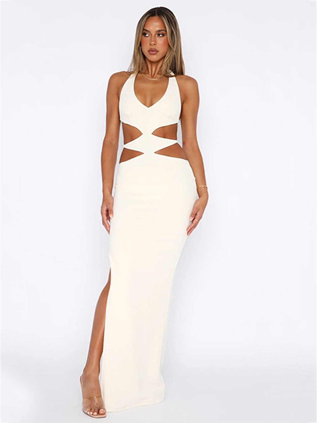 

LULU & SKY Halter Neck Maxi Dress, White