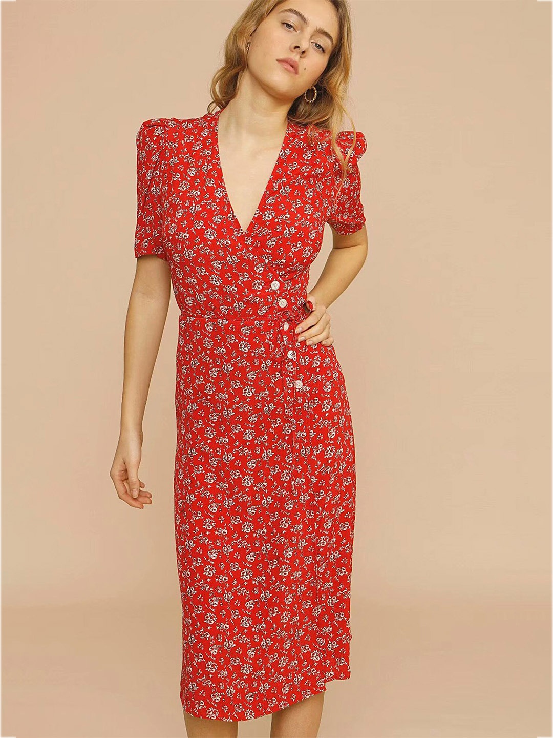

LULU & SKY Floral Print Midi Dress, Red