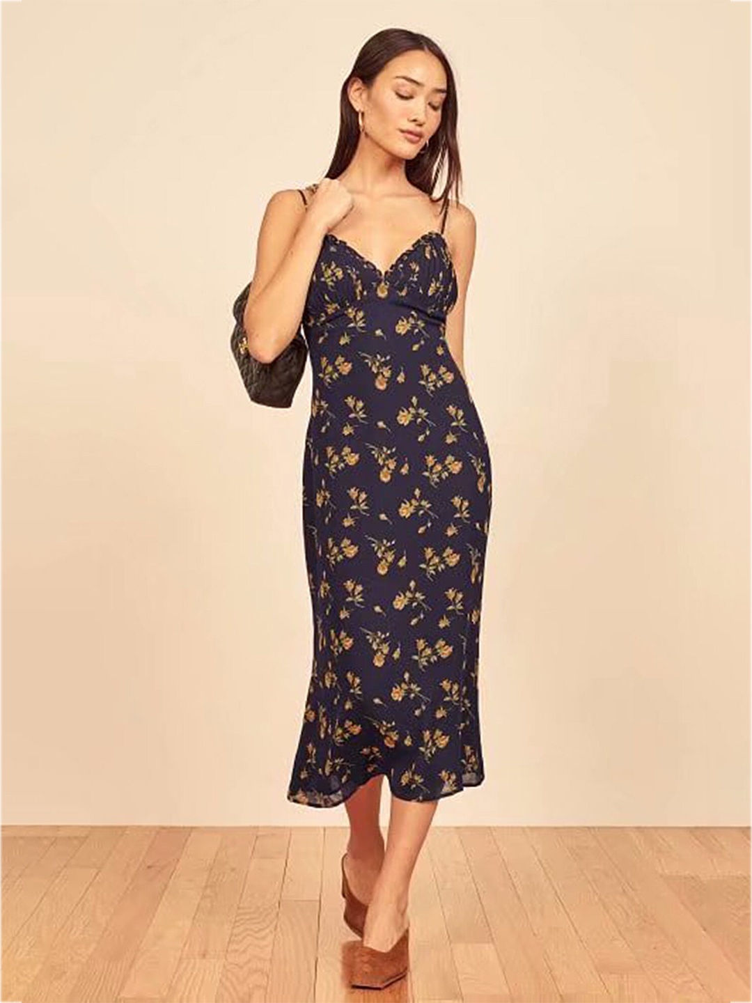 

LULU & SKY Floral Print Sheath Midi Dress, Navy blue