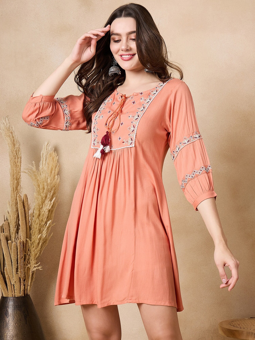 

Anouk Embroidered Fit and Flare Knee Length Ethnic Dress, Orange