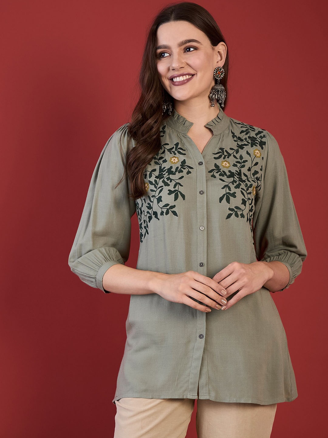 

Anouk Women Ethnic Motifs Mirror Work Kurta, Green