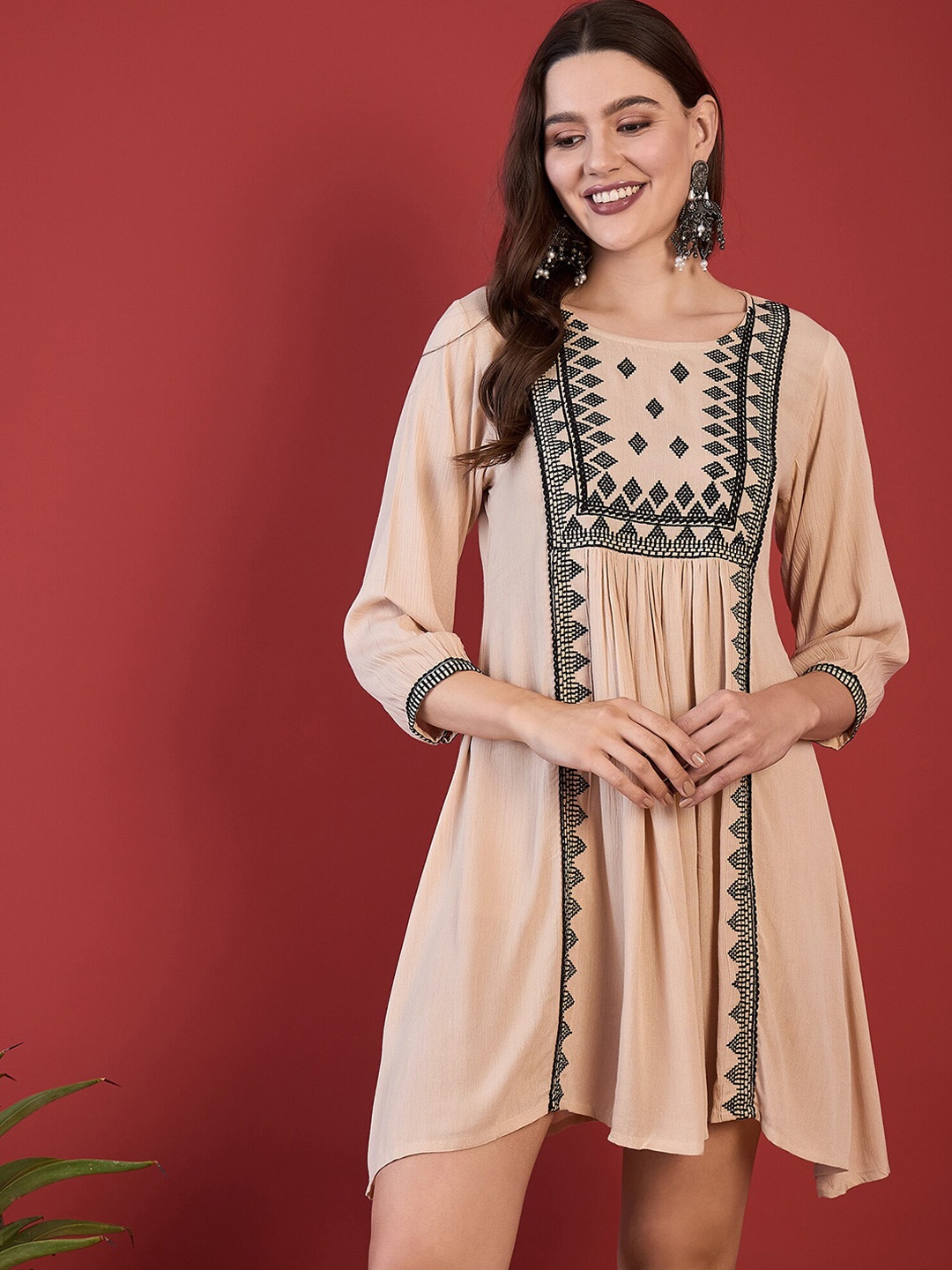 

Anouk Embroidered Above Knee Ethnic Dress, Beige